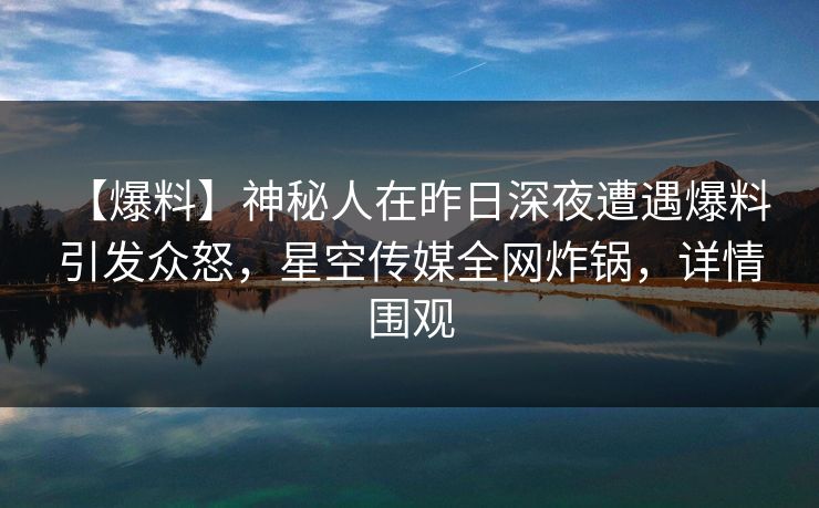 【爆料】神秘人在昨日深夜遭遇爆料 引发众怒，星空传媒全网炸锅，详情围观